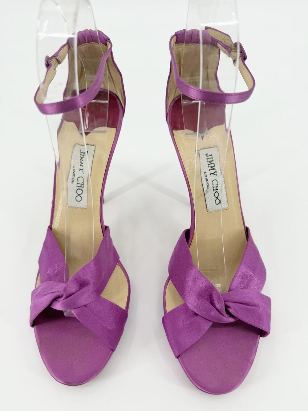 Jimmy Choo Purple Sandals Silk Satin Platform Ankle Strap Marion Heels Size 39.5